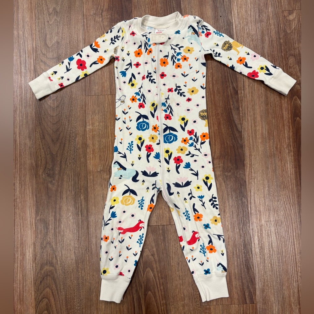 Hanna Andersson zip sleeper floral lions owls